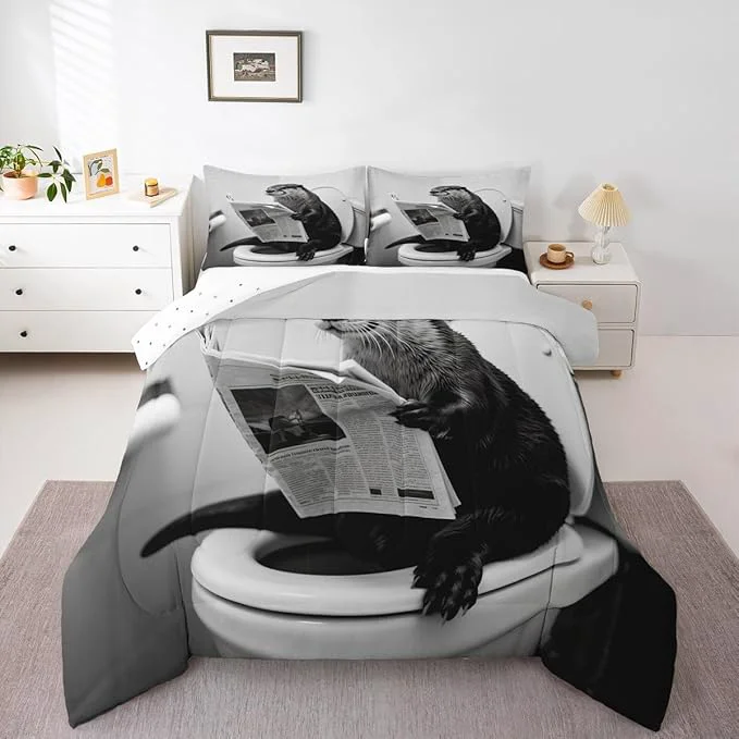 Professional Erosebridal Sea Otter Quilt Insert Toddler Size Marine Animal Bedding Set for Kids Men Women Reading Newspaper Cute Kawaii White Beige Comforter Warm Soft Comforter Set Powerful