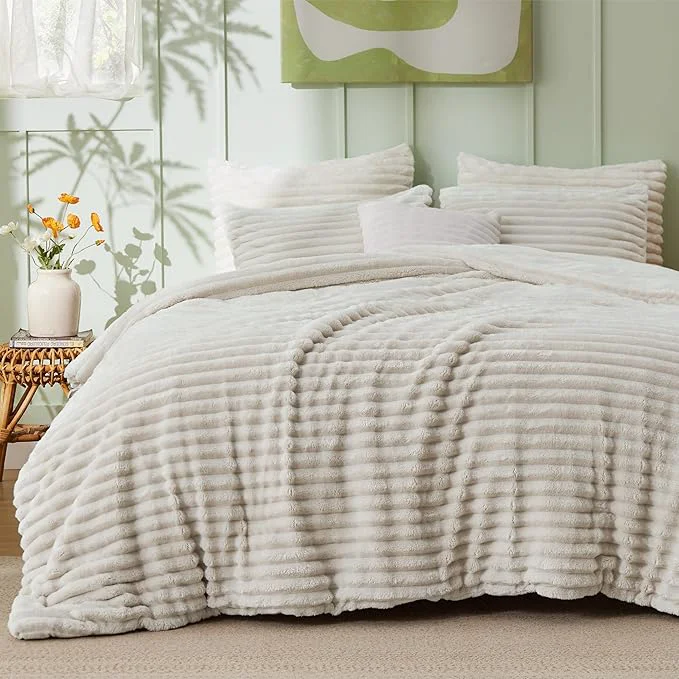 Trusted Bedsure King Comforter – GentleSoft™ 3 Pieces Double-Side Fleece Fluffy Linen Comforter Set Cozy Striped Room Decor Aesthetic Luxury King Size Bedding with 2 Pillowcases 104×90 Inches Original Design