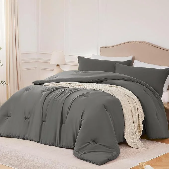 Relaxed Oversized Queen Comforter Sets Grey 3PCS Soft Lightweight Breathable Bedding Comforter Sets for All Season Queen XL 98 39 39 ×98 39 39 Comforter amp 2 Pillowcases Practical