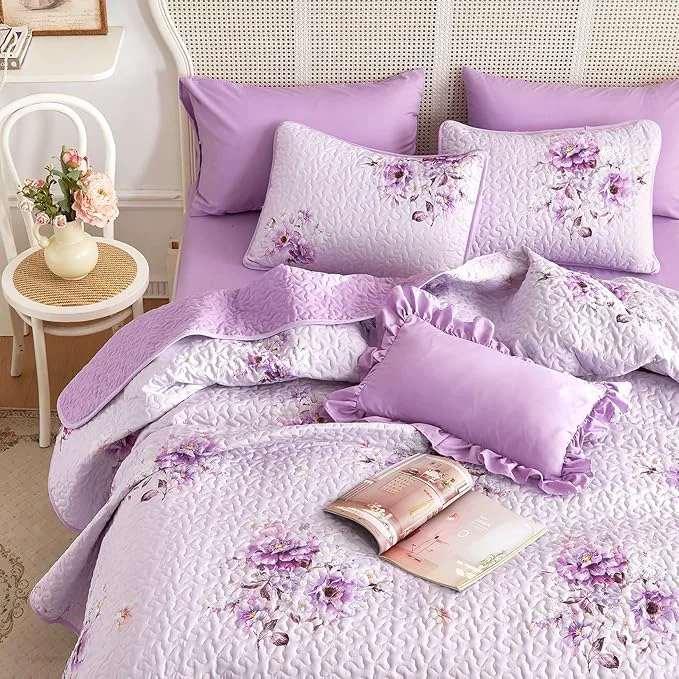 Trusted Wake In Cloud – Shabby Chic Quilt Set Floral Coquette Cottagecore Farmhouse Vintage Flowers for Women Teen Girls Reversible Lightweight Bedspread Coverlet 3 Pieces Purple Twin Twin XL Size Premium Material