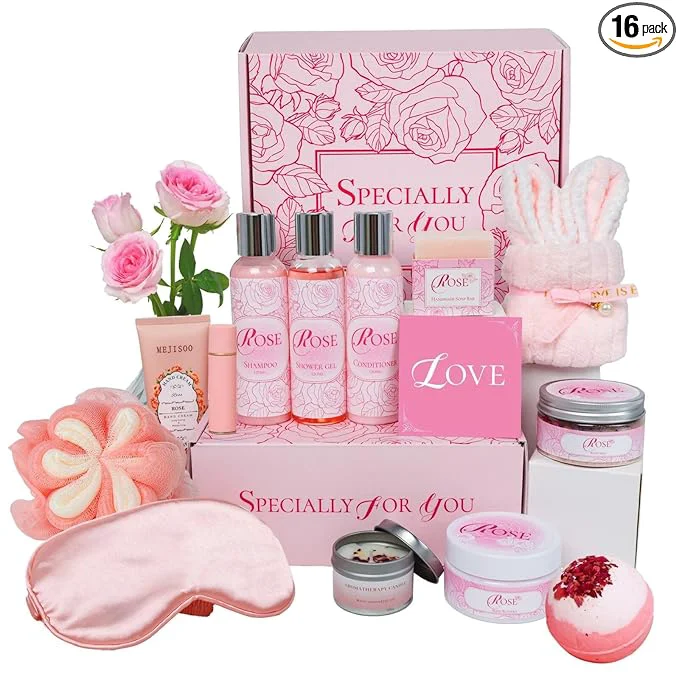 Healthy Mother’s Day Gifts Set 16Pcs Rose Spa Bath Body Care Set Functional