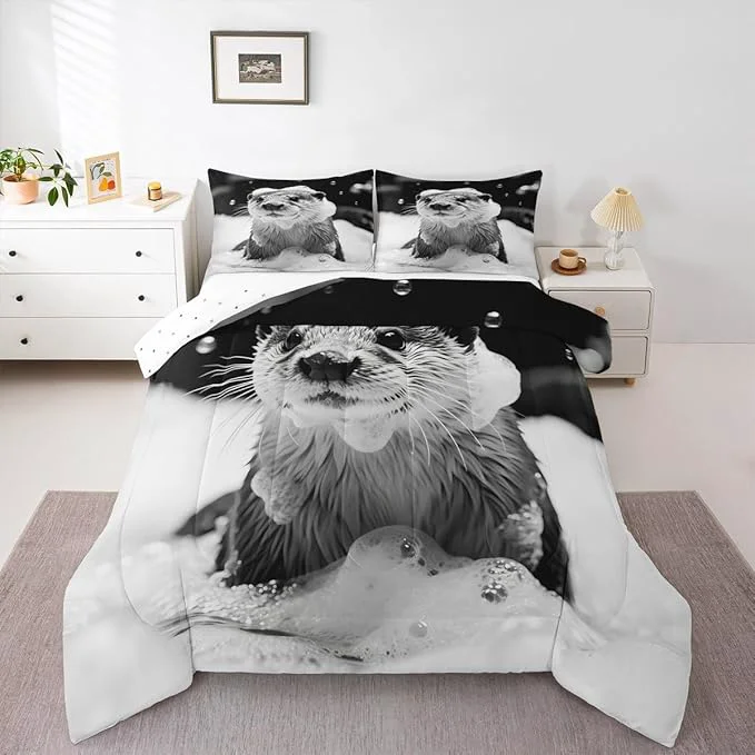 Superior Erosebridal Marine Animal Comforter Set Toddler Size Sea Otter Bedding Set for Kids Boys Girls Kawaii Shower Bubbles White Beige Black Comforter Warm Soft Quilt Insert Exceptional