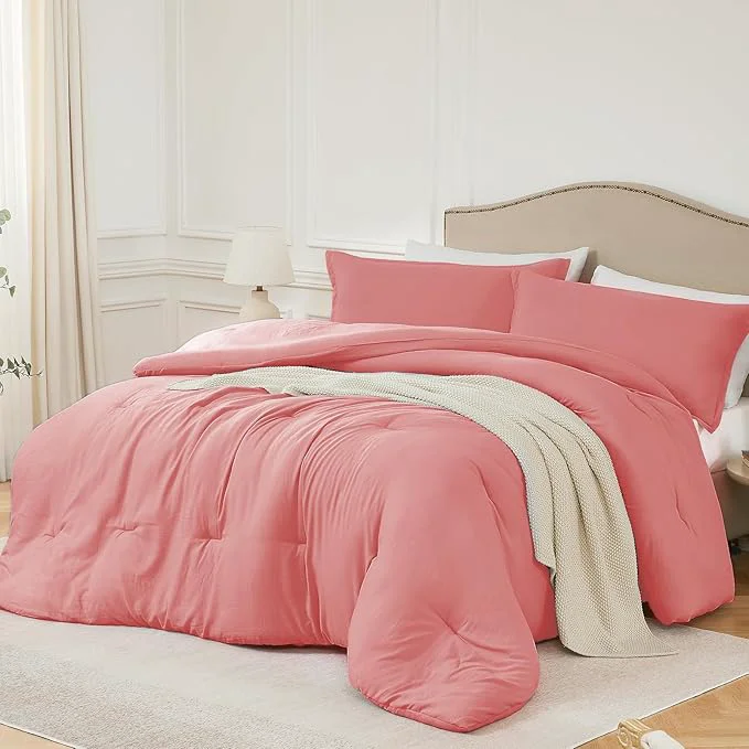 Fine Crafted Oversized Queen Comforter Set Peach Pink Extra Length Fit for Thick Mattresses 3PCS Bedding Comforter for All Season Oversized Queen Size 98 39 39 ×98 39 39 Comforter amp 2 Pillowcases Soft