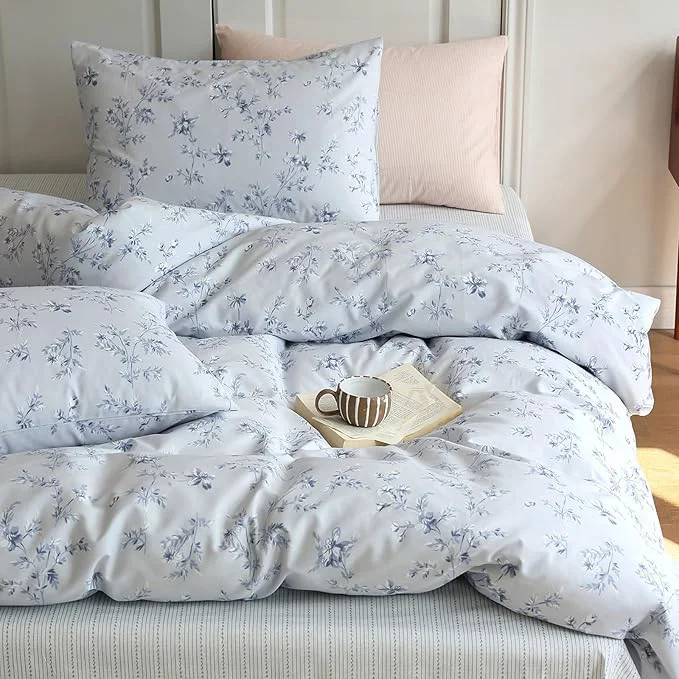 Excellent HighBuy Cozy Blue Floral Comforter Set King Size 3 Piece Bedding Comforter King with 2 Pillowcases Boho Style Comfy Soft King Comforter Set Women Girl All Season Bedding Collection Responsible