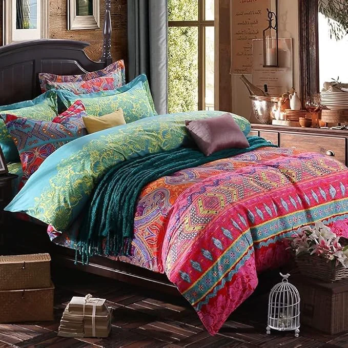 Traditional Boho Twin Comforter Set Soft Chic Bedding Twin Comforter Set 2 Pieces Lightweight Exotic Red Teal Bohemian Mandala Colorful Retro Printed Comforter Set for All Seasons Luxury Comfy Practical