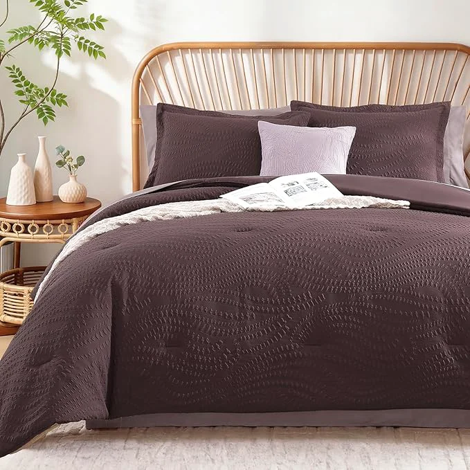 Smart Geniospin Twin Comforter Set – 5 Pieces Purple Bedding Set Botanical Textured Comforter Set All Season Comfortable Bed in a Bag with Comforter Sheets Pillowcase amp Sham Exclusive