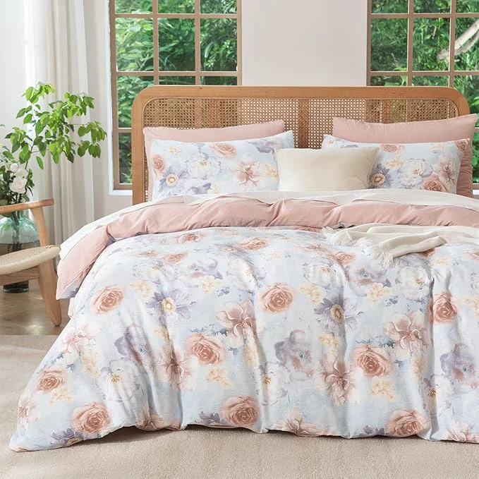 Versatile King Comforter Set Flowers 3 Pieces Soft Chic Crinkle Gauze Fabric Bedding Garden Peony Floral Print Botanical Comforter for All Seasons Luxury Warmth Comfy Breathable with 2 Pillowcases Advanced
