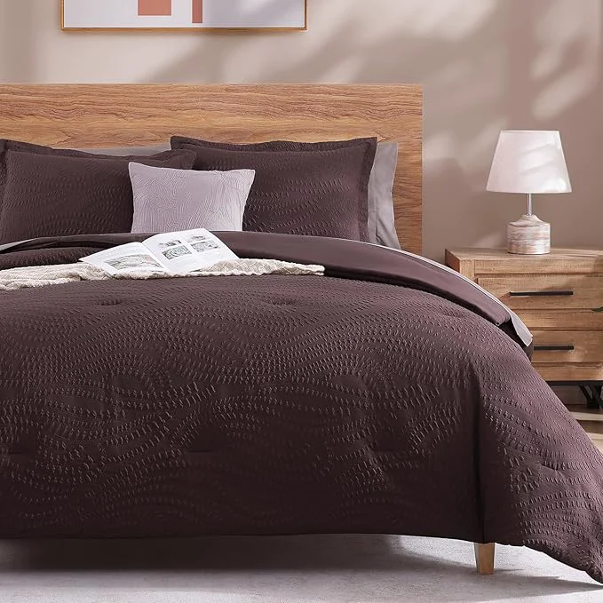Green Geniospin King Comforter Set – 7 Pieces Purple Bedding Set Botanical Textured Comforter Set All Season Comfortable Bed in a Bag with Comforter Sheets Pillowcases amp Shams Flexible