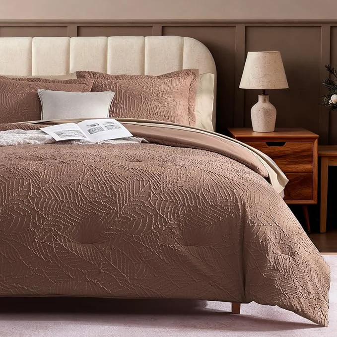 Sophisticated Geniospin Queen Comforter Set – 7 Pieces Brown Textured Queen Bedding Sets with Comforter Sheets Pillowcases amp Shams All Season Brown Bedding World-Class