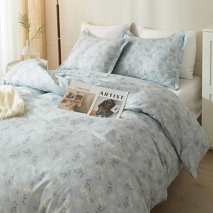 Reliable HighBuy Blue Floral Comforter Set Queen 3 Piece Boho Bedding Comforter Set Queen for Women Girls Bedroom Luxury Decorative Comforter Bed Set Include 1 Floral Comforter and 2 Pillowcase Optimized