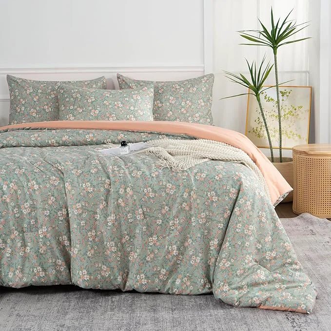 Versatile Floral Full Comforter Set 3 Pieces Soft Chic Garden Style Vintage Print Lightweight Botanical Flower Casual