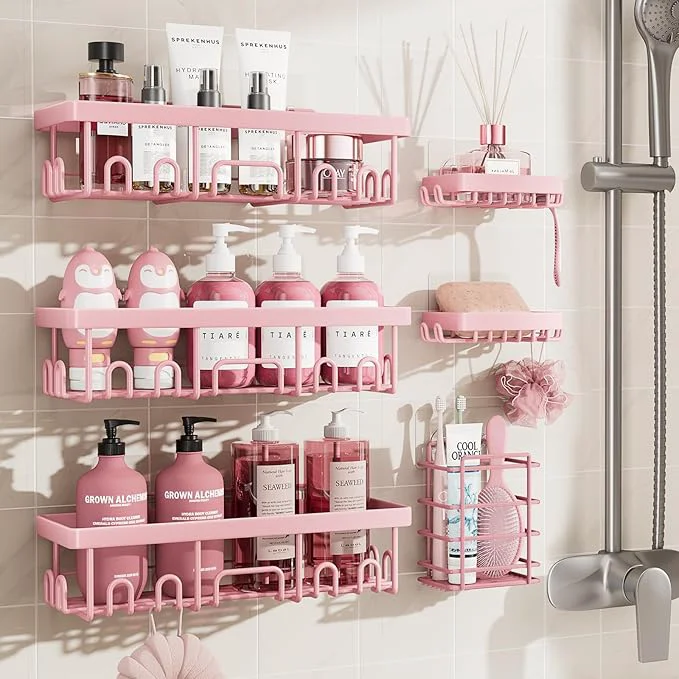 Official Veken Large Capacity Shower Caddy 6-Pack No Drilling Rustproof Adhesive Trendy