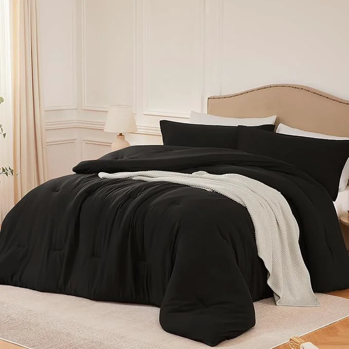 Comfortable Queen Comforter Sets Black 3PCS Soft Lightweight Breathable Bedding Comforter Sets for All Season Queen Size 90 39 39 ×90 39 39 Comforter amp 2 Pillowcases Modern