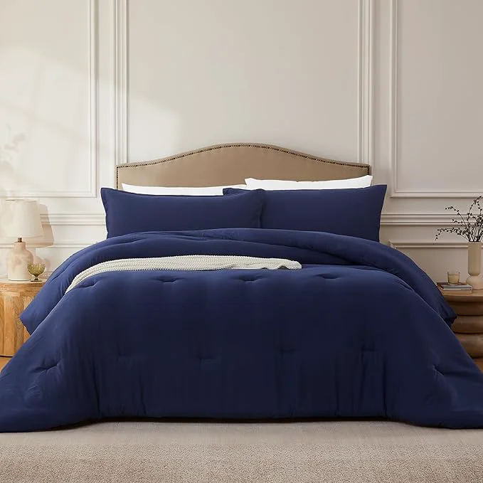 World-Class Full Comforter Sets Navyblue 3PCS Soft Lightweight Breathable Bedding Comforter Sets for All Season Full Size 82 39 39 ×86 39 39 Comforter amp 2 Pillowcases Natural