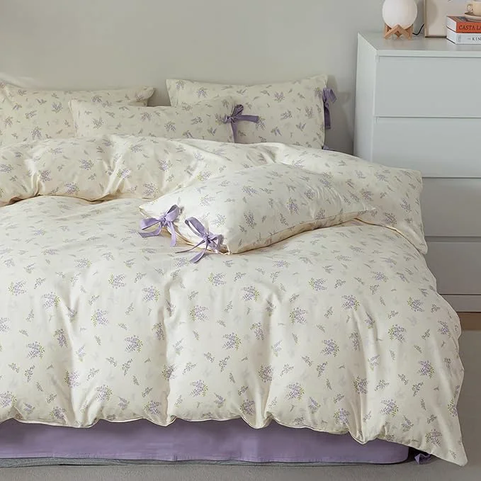 User-Friendly HighBuy Coquette Purple Floral Comforter Set Full Size Garden Floral Bedding Comforters with 2 Bow Tie Pillowcases for Teen Girl Vintage Boho Comforter Fluffy Soft All Season Comfy Comforters High-End