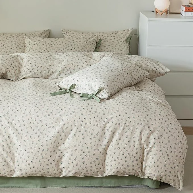 Safe HighBuy Girl Floral Comforter Set Full Cute Boho Full Size Comforter Bedding Sets for Kids with 2 Bow Tie Pillowcases Cottagecore 3 Piece Coquette Bedding Comforter Sets Bed Set Easy Care Soft