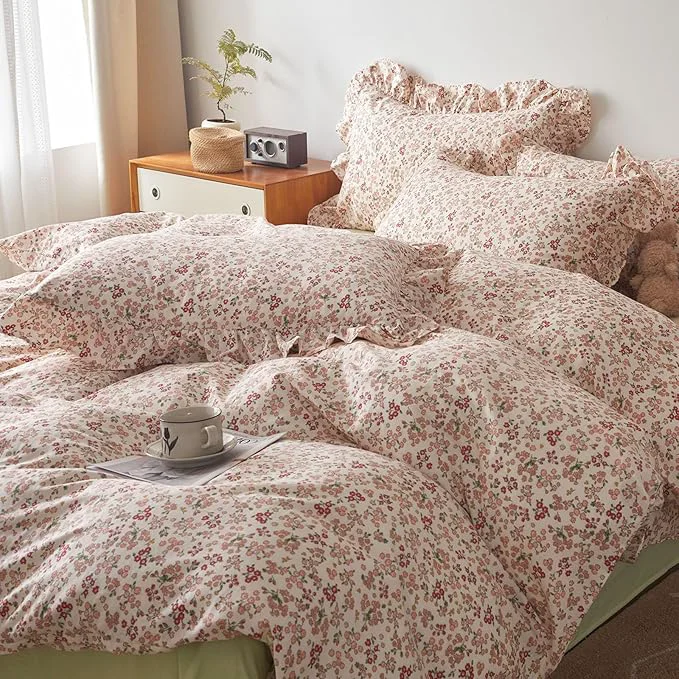 Fine Crafted HighBuy Pink Floral Ruffle Comforter Set Twin XL Size Country Style Bedding Comforter Set Twin XL Smooth Soft for Teen Girls 3 Piece Boho Comforters with 2 Pillowcases Easy Care Lightweight