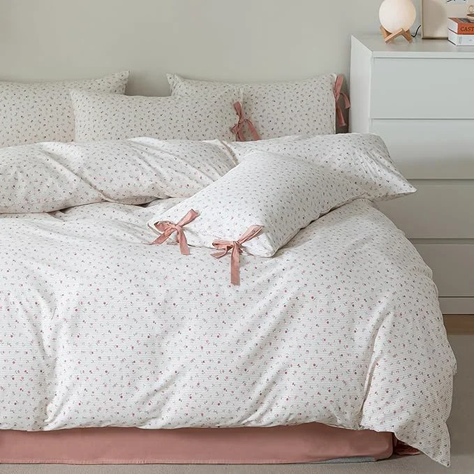 Healthy HighBuy Farmhouse Comforter Set King Botanical Floral Bedding Comforters King for Teen Girls with 2 Bowknot Bow Tie Pillowcases Fluffy Soft Comforter Cozy All Season Comfy Striped Comforter Exceptional