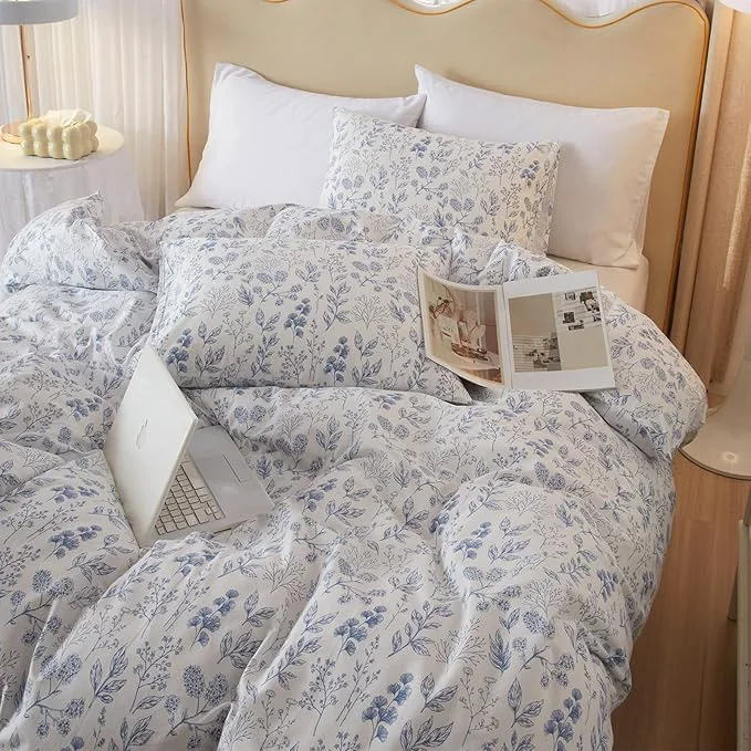 Quality HighBuy White Full Comforter Set Blue Floral Comforter Sets for Women Girl Coquette Aesthetic Boho Comforter Full Size Bedding Comforter Set 3 Pieces Farmhouse 1 Flora Comforter and 2 Pillowcase Selected