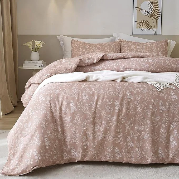 Convenient HighBuy Vintage Floral Comforter Set King Aesthetic Mauve Flower Print Bedding Sets Garden Flower Bedding Comforter Set 3 Piece Bed Set 1 Floral Comforter with 2 Pillowcases King Comforter Sets Classic