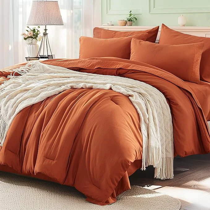 Pure Anluoer Burnt Orange Full Comforter Set 7 Pieces Bed in a Bag with Sheets All Season Bedding Sets with 1 Comforter 2 Pillow Shams 2 Pillowcases 1 Flat Sheet 1 Fitted Sheet Eco-Friendly