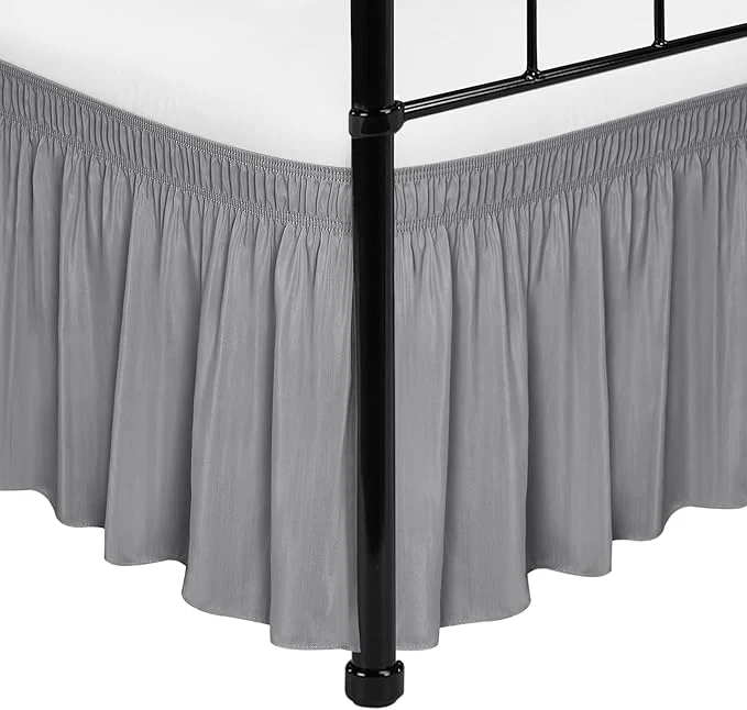 Long-Lasting Biscaynebay Wrap Around Bed Skirts with Split Corners for Twin Twin XL Beds 15 quot Drop Silver Grey Adjustable Elastic Dust Ruffles Easy Fit Wrinkle Resistant Silky Luxurious Fabric Machine Washable User-Friendly
