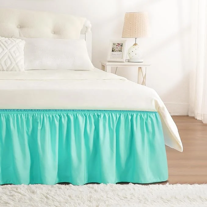 First-Class RIMELA Spa Blue Bed Skirt King Size 15 Inch Drop Elastic Bed Skirting for Bed Base and Frame Bedding Dust Ruffle Easy to Install Lightweight Wrap Around Adjustable Bedskirt Versatile