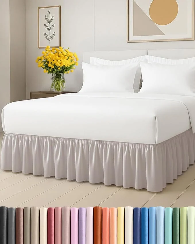 Artisan Bedskirt Twin Size Ruffle – 12 inch Drop Dust Ruffle Bed Skirt with Platform – Soft Easy Fit Premium Hotel Quality – Wrinkle Fade amp Shrink Resistant – for Women Men Kids and Teens – Light Grey Refined