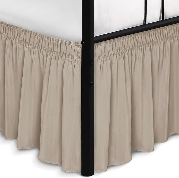 Superior Biscaynebay Wrap Around Bed Skirts with Split Corners for King Beds 18 quot Drop Light Camel Adjustable Elastic Dust Ruffles Easy Fit Wrinkle Resistant Silky Luxurious Fabric Machine Washable Reliable