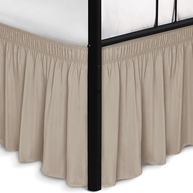 Elegant Biscaynebay Wrap Around Bed Skirts with Split Corners for Queen Beds 16 quot Drop Light Camel Elastic Dust Ruffles Adjustable Easy Fit Wrinkle amp Fade Resistant Silky Luxurious Fabric Machine Washable Convenient