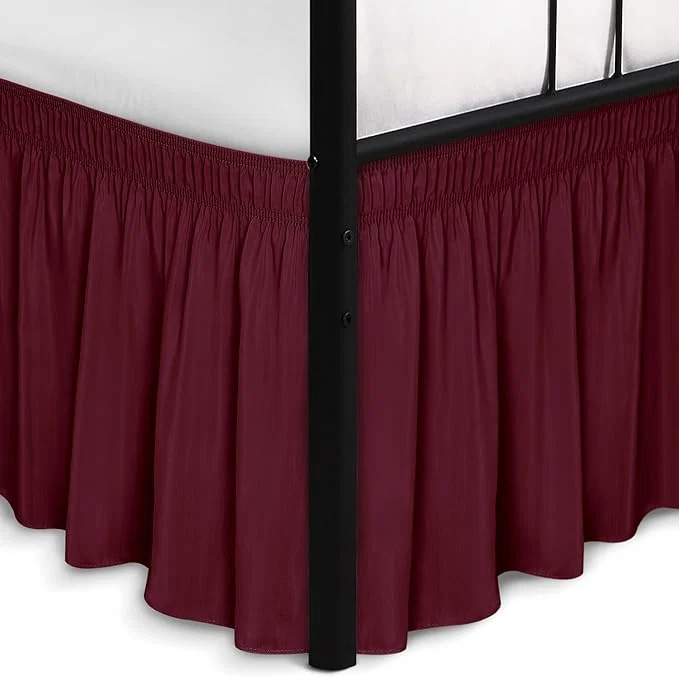 Verified Biscaynebay Wrap Around Bed Skirts with Split Corners for Queen Beds 14 quot Drop Burgundy Elastic Dust Ruffles Adjustable Easy Fit Wrinkle amp Fade Resistant Silky Luxurious Fabric Machine Washable Comfortable