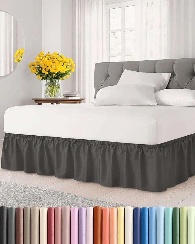 Healthy Wrap Around Dust Ruffle Bed Skirt – Charcoal – for Full Size Beds w 12 Inch Drop – Easy Fit Elastic Strap – Adjustable Pleated Bedskirt w Brushed Fabric – Wrinkle – for Women Men Kids amp Teens Quality
