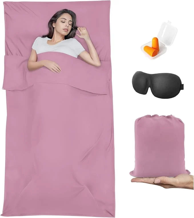 Breathable Sleeping Bag Liner Travel Sheet amp Adult Sleep Sack Camping Sheets Travel Sleep Sack for Backpacking Hotels amp Hostels -Lightweight Single amp Double Travel Sheet Camping Sheets Advanced