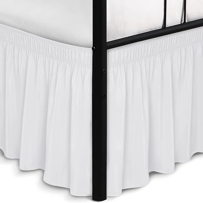 Lightweight Biscaynebay Wrap Around Bed Skirts with Split Corners for Full Beds 15 quot Drop White Adjustable Elastic Dust Ruffles Easy Fit Wrinkle Resistant Silky Luxurious Fabric Machine Washable Long-Lasting