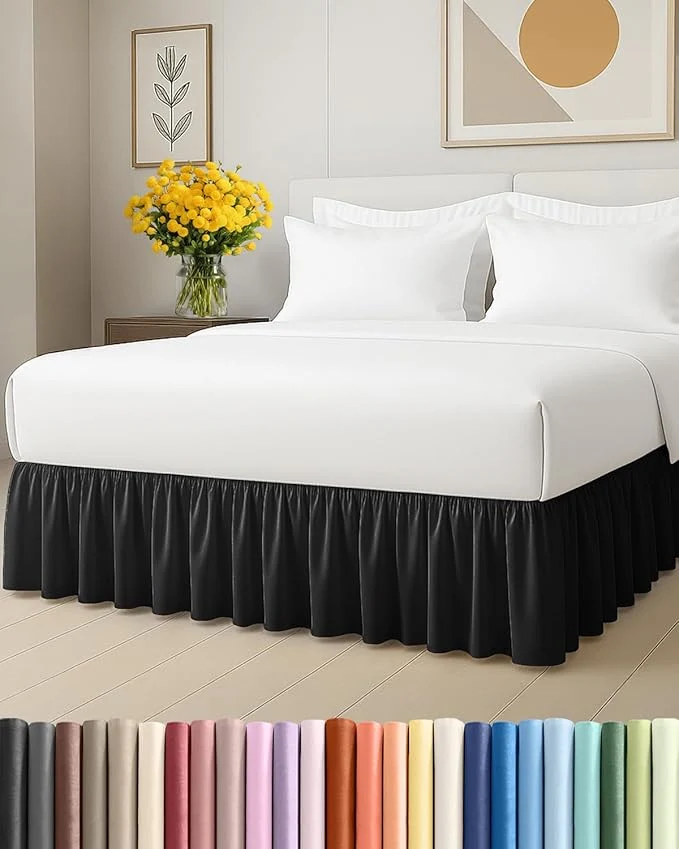 Stylish Bedskirt Twin Size Ruffle – 12 inch Drop Dust Ruffle Bed Skirt with Platform – Ultra-Soft Easy Fit Premium Hotel Quality – Wrinkle Fade amp Shrink Resistant – for Women Men Kids and Teens – Black Sophisticated