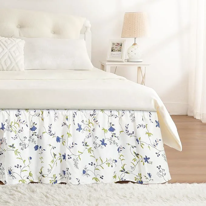 World-Class RIMELA Sweet Blueberry Bed Skirt Queen Size 15 Inch Drop Elastic Bed Skirting for Bed Frame Bedding Dust Ruffle Easy to Install Lightweight Wrap Around Adjustable Bedskirt Bedroom Decor High-Grade