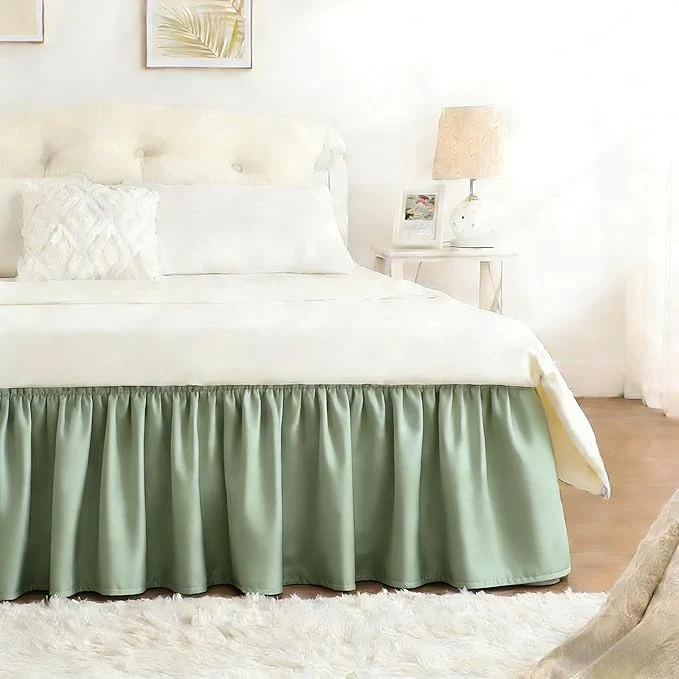 Refined RIMELA Sage Green Bed Skirt Full Size 15 Inch Drop Elastic Bed Skirting for Bed Base and Frame Bedding Dust Ruffle Easy to Install Wrap Around Adjustable Bedskirt Reliable