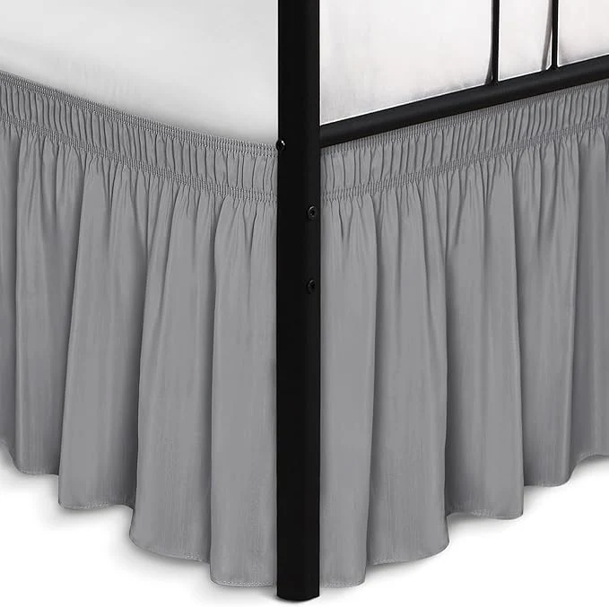 Carefully Designed Biscaynebay Wrap Around Bed Skirts with Split Corners for Queen Beds 16 quot Drop Silver Grey Elastic Dust Ruffles Adjustable Easy Fit Wrinkle amp Fade Resistant Silky Luxurious Fabric Machine Washable Quality