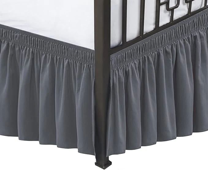 Authentic Biscaynebay Wrap Around Bed Skirts with Split Corners for Full Beds 15 quot Drop Dark Grey Adjustable Elastic Dust Ruffles Easy Fit Wrinkle Resistant Silky Luxurious Fabric Machine Washable Expertly Made