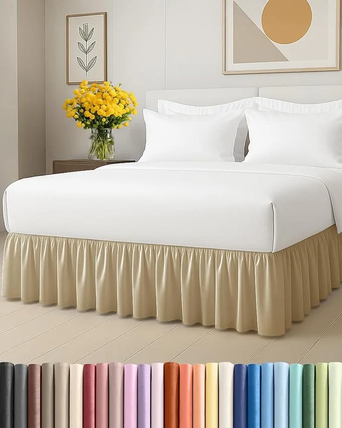 Genuine Bedskirt Queen Size Ruffle – 18 inch Drop Dust Ruffle Bed Skirt with Platform – Ultra-Soft Easy Fit Premium Hotel Quality – Wrinkle Fade amp Shrink Resistant – for Women Men Kids and Teens – Beige Smart