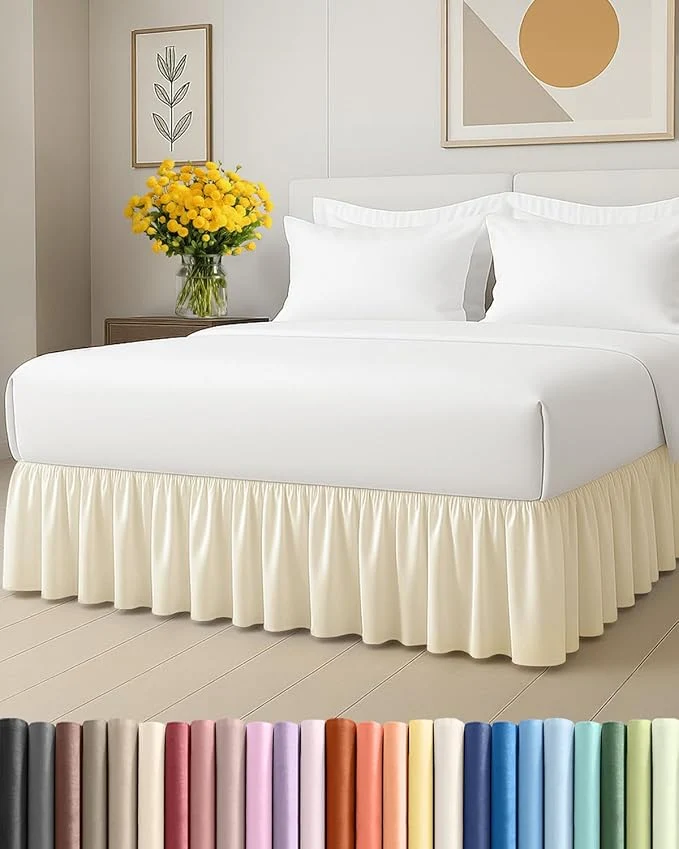 Safe Bedskirt Queen Size Ruffle – 15 inch Drop Dust Ruffle Bed Skirt with Platform – Soft Easy Fit Premium Hotel Quality – Wrinkle Fade amp Shrink Resistant – for Women Men Kids and Teens – Off White Certified