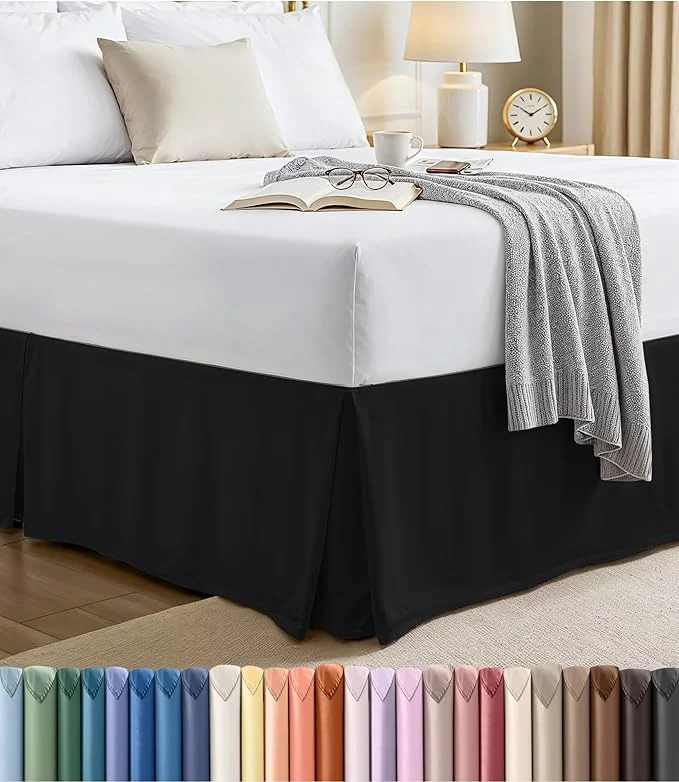Modern Utopia Bedding Queen Bed Skirt – Soft Quadruple Pleated Ruffle – Easy Fit with 16 Inch Tailored Drop – Hotel Quality Shrinkage and Fade Resistant Queen Black First-Class