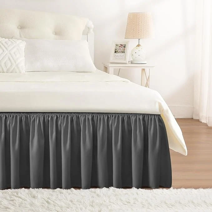 Original RIMELA Bed Skirt Wrap Around Elastic Dust Ruffles Solid Color Wrinkle and Fade Resistant with Adjustable Elastic Belt Easy to Install Dark Gray for King amp California King Size 18 Inch Drop Comfortable