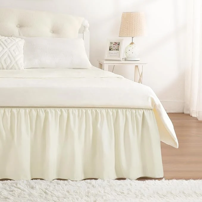 Original Design RIMELA Ivory Bed Skirt Queen Size 18 Inch Drop Elastic Bed Skirting for Bed Base and Frame Bedding Dust Ruffle Easy to Install Lightweight Wrap Around Adjustable Bedskirt Reliable