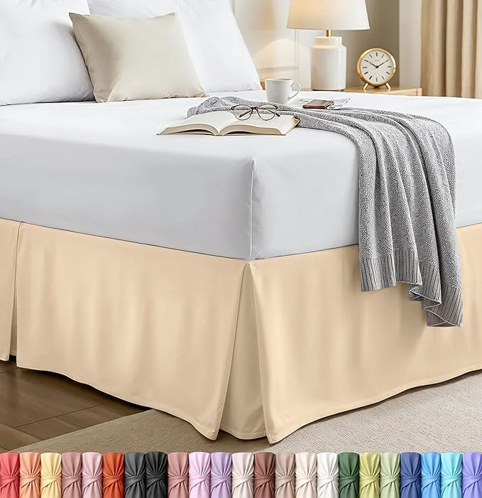 Healthy Utopia Bedding King Bed Skirt – Soft Quadruple Pleated Ruffle – Easy Fit with 16 Inch Tailored Drop – Hotel Quality Shrinkage and Fade Resistant King Beige Enhanced