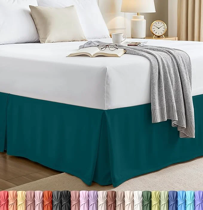 Eco-Friendly Utopia Bedding Full Bed Skirt – Soft Quadruple Pleated Ruffle – Easy Fit with 16 Inch Tailored Drop – Hotel Quality Shrinkage and Fade Resistant Full Teal High-Performance