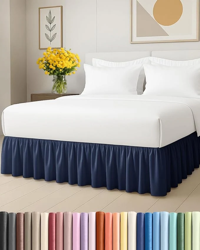 Durable Bedskirt Full Size Ruffle – 18 inch Drop Dust Ruffle Bed Skirt with Platform – Ultra-Soft Easy Fit Premium Hotel Quality – Wrinkle Fade amp Shrink Resistant – for Women Men Kids and Teens – Navy Green