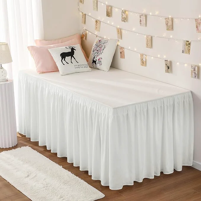 Crafted RIMELA Dorm Bed Skirt Twin XL 32 Inch Drop Easy to Install Extra Long Wrap Around Elastic Dust Ruffle Warm White Bedskirt Solid Silky Fabric Machine Washable Twin XL 80 L x 39 W amp Twin 75 L x 39 W Environmentally Friendly