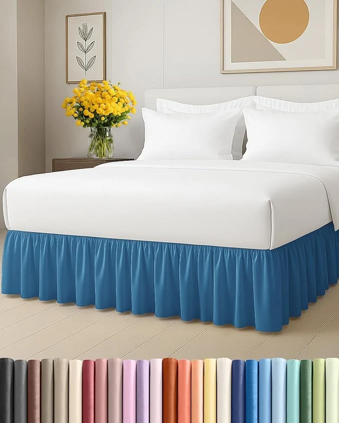 Crafted Bedskirt Twin Size Ruffle – 18 inch Drop Dust Ruffle Bed Skirt with Platform – Soft Easy Fit Premium Hotel Quality – Wrinkle Fade amp Shrink Resistant – for Women Men Kids and Teens – Denim Blue Clean