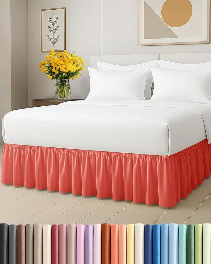 Smooth Bedskirt Queen Size Ruffle – 15 inch Drop Dust Ruffle Bed Skirt with Platform – Ultra-Soft Easy Fit Premium Hotel Quality – Wrinkle Fade amp Shrink Resistant – for Women Men Kids and Teens – Coral Superior